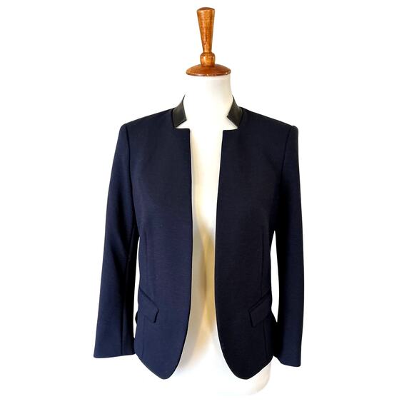 Rebecca Taylor Navy Blazer with Lamb Leather Collar & Peplum Hem – Stud Detail - Picture 5 of 7
